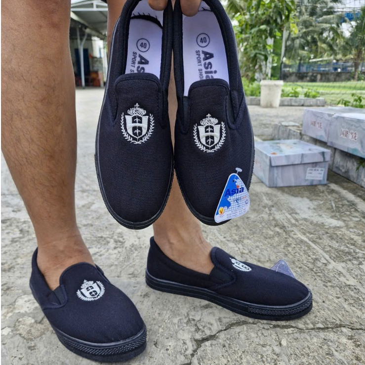 Giày lười Bata,giày xỏ ngón Nam ASIA thể thao FULL ĐEN XỎ