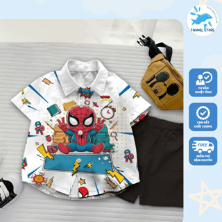 Bộ quần áo sơ mi trẻ em in 3D Người Nhện thoáng mát, Đồ bộ cho bé trai 8‐58 kg Tadahil