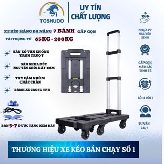 Xe đẩy hàng - kéo hàng đa năng 7 bánh Toshudo mở rộng sàn 200kg, Tặng Kèm 2 dây chun móc