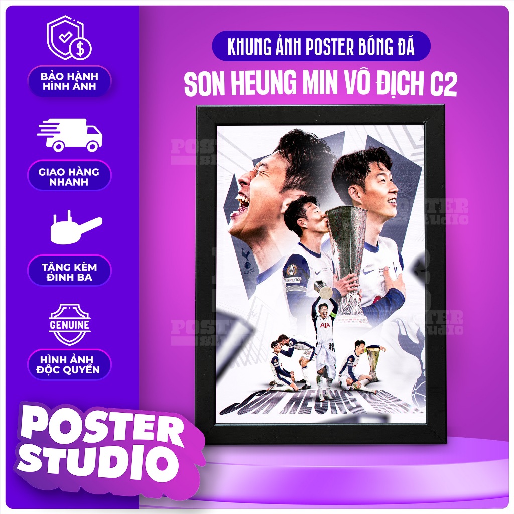 Khung ảnh poster SON HEUNG MIN TOTTENHAM VÔ ĐỊCH CÚP C2 EUROPA LEAGUE gồm 2 kích thước A4, A5