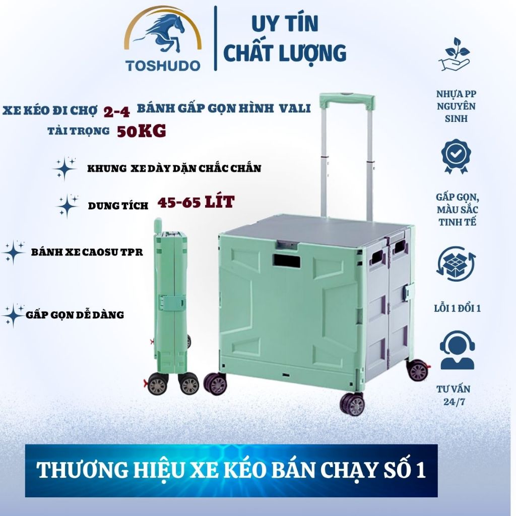 TOSHUDO - Xe Kéo Đi Chợ , Đi Du Lịch Gấp Gọn Hình VALI 2 Bánh - 4 Bánh Dung Tích 45Lít - 65Lít