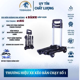 (Tặng kèm dây chằng) Xe Kéo 4 Bánh Gấp Gọn - Xe Đẩy Đi Siêu Thị, Du Lịch Tải Trọng 65kg