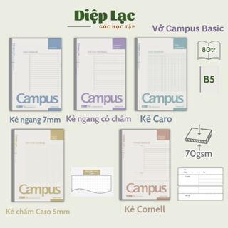   2-5q  Vở Campus 80 trang B5 NHIỀU DÒNG KẺ Basic giấy dày ĐL70gms gáy phẳng chính hãng vpp Diệp Lạc 