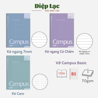   2-5q  Vở Campus 120 trang Basic B5 NHIỀU DÒNG KẺ giấy dày ĐL70gms dán gáy chính hãng vpp Diệp Lạc 