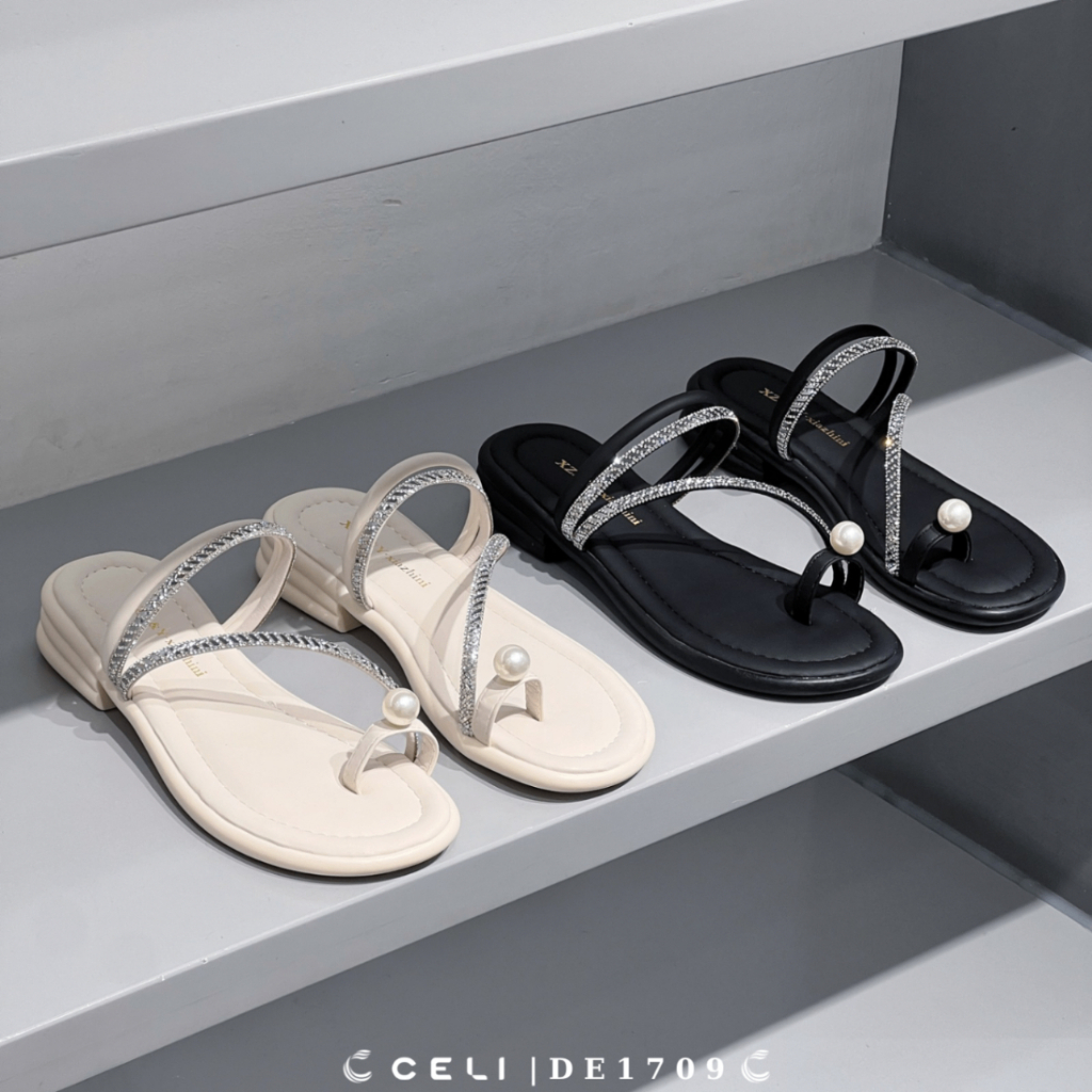 Dép quai ngang nữ đế bệt CELI SHOES da trơn đế cao su 3cm - DE1709