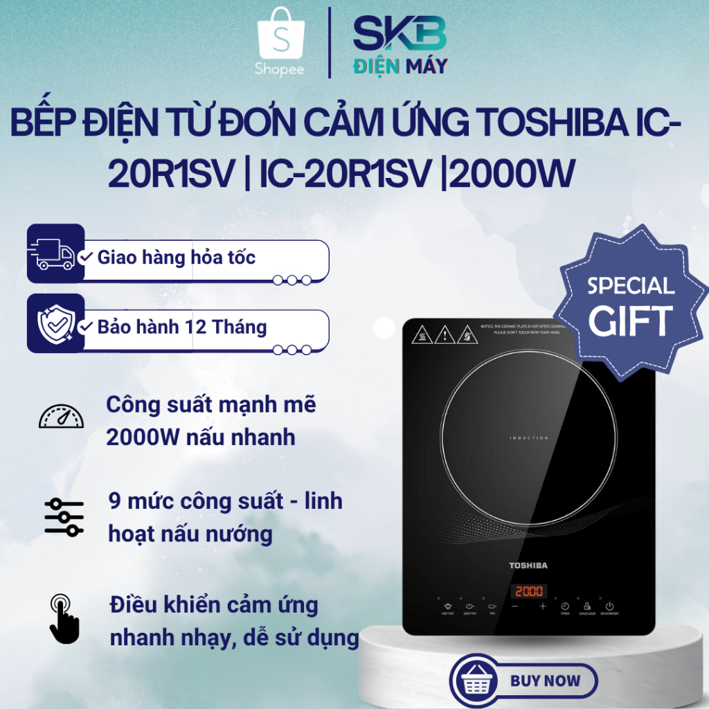 Bếp điện từ đơn cảm ứng Toshiba IC-20R1SV | IC-20R2SV | 2000W - tặng nồi lẩu inox - BH 12 tháng
