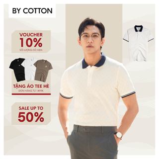 Áo Thun Polo Nam By Cotton Cao Cấp Pique Trắng In Tràn Monogram BC