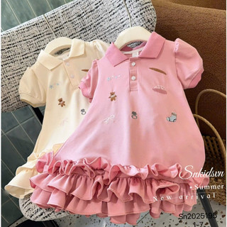  Váy polo bé gái thêu họa tiết chân váy bèo nhiều tầng cho bé gái từ 1 tuổi đến 5 tuổi 
