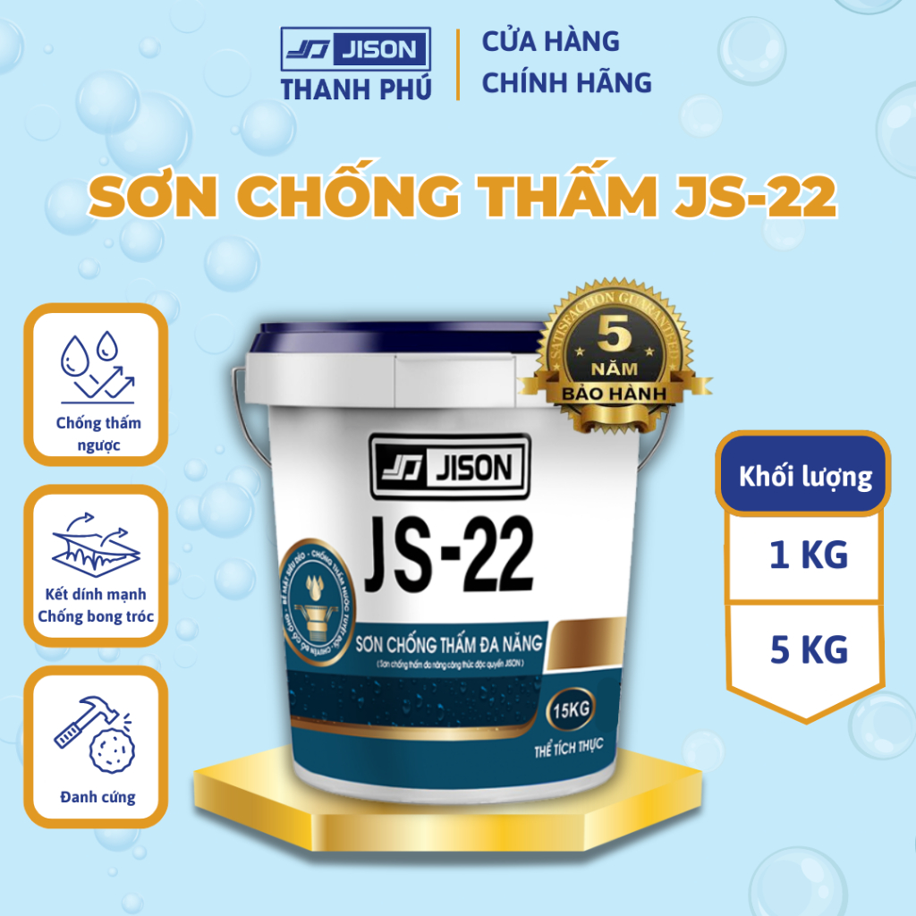 Sơn chống thấm gia cường Jison JS22 – Bám chắc bề mặt ẩm, cho toilet & sân thượng (1kg & 5kg)