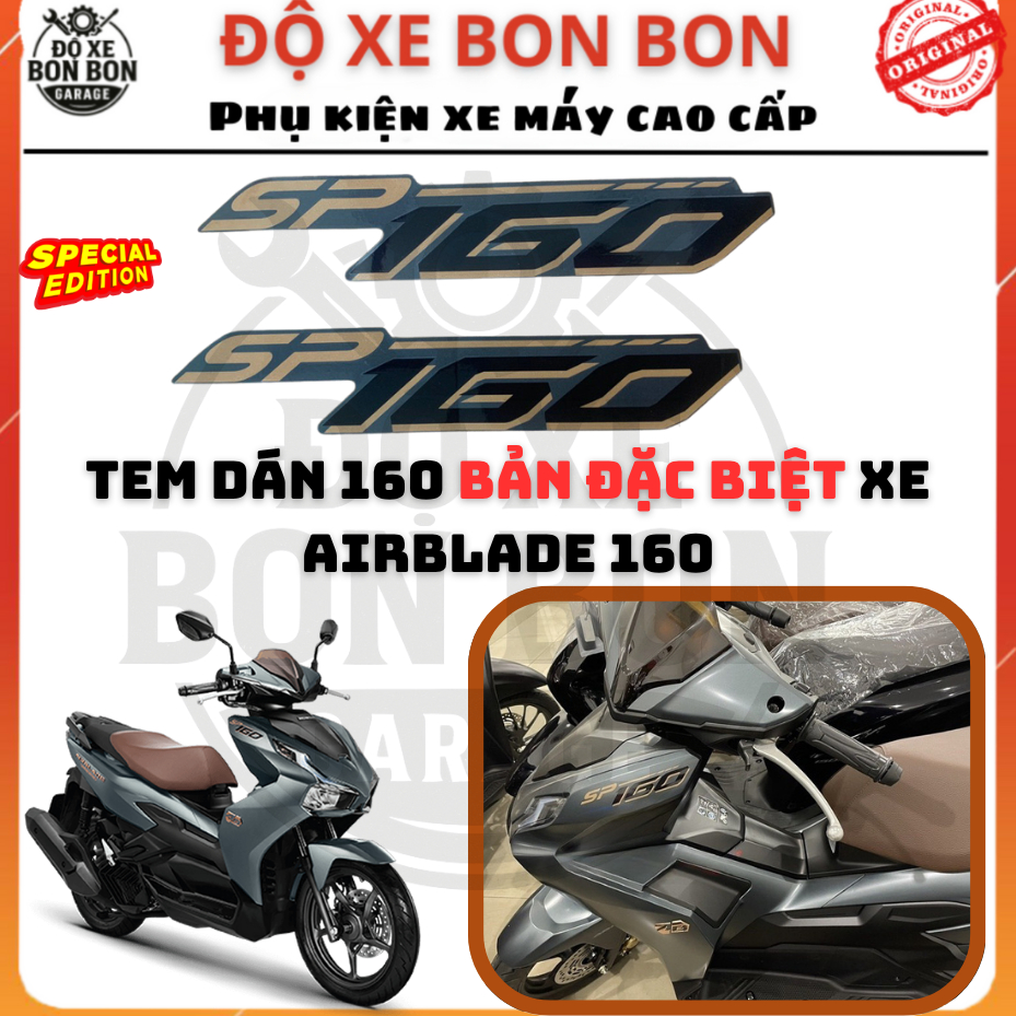 Tem Dán 160 Bản Đặc Biệt Xe Airblade 160; Tem Ốp Trái Chữ SP 160 Dán Xe AB