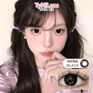  Lens Mắt Đen Baby TyNiLens MYRA BLACK Giãn Vừa 14.2mm cận 0-8 độ tặng khay gương  chất liệu MPC cao cấp  