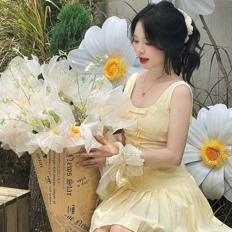 Váy kẻ hai dây phối nơ ngực dáng đuôi cá xếp ly phong cách tiểu thư Hàn Quốc 24Febstudio VN99 | BigBuy360 - bigbuy360.vn