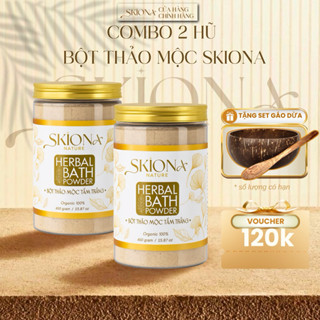 [Tặng set gáo dừa] Combo 2 hũ Bột Thảo Mộc Tắm Trắng SKIONA - Tổng 900Gram