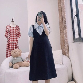  40-80kg Đầm công sở cổ ren dáng suông A - Váy bầu ngắn tay mùa hè có sẵn tại shop Themom 