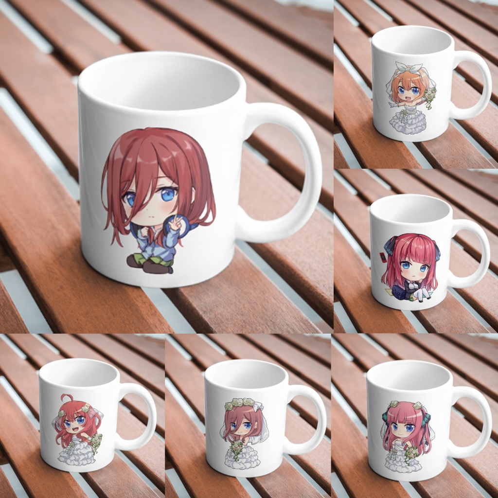 Cốc sứ ly sứ in hình Go-Toubun no Hanayome Nakano Miku Nakano Nino Nakano nhà có 5 nàng dâu