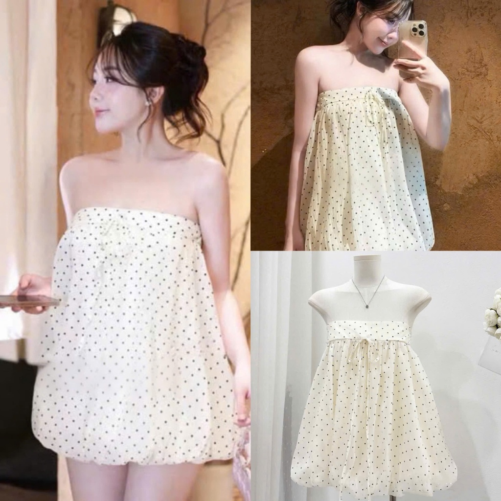 ( Lẻ ) : Áo Quây Tơ Bồng Bềnh Chấm Bi Cúp Ngực Đính Nơ , Áo Xinh Nhẹ Nhàng Dễ Mix Đồ - Ảnh Thật Trải