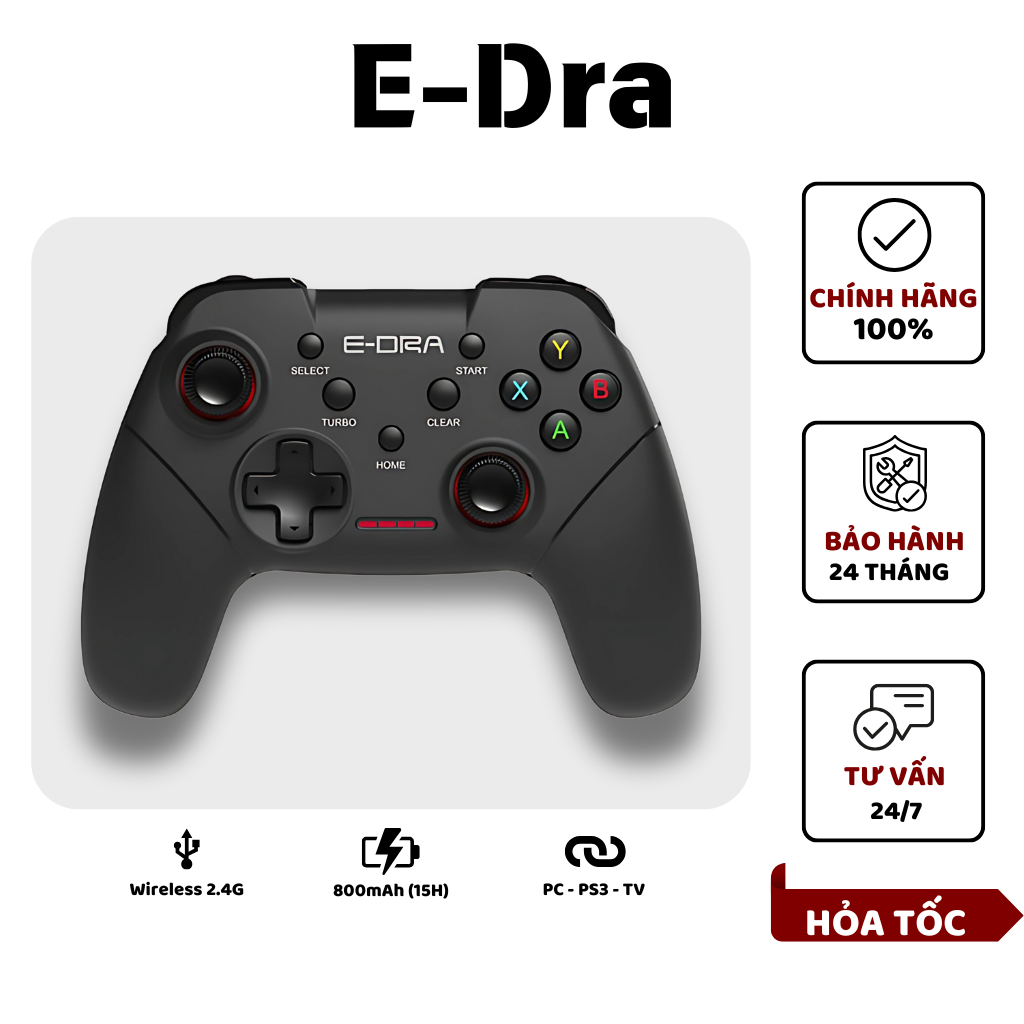 Tay cầm chơi game EDRA EGP7602 Sử Dụng 15H Liên Tục (PC , Android TV và PS) Bảo Hành 24 Tháng
