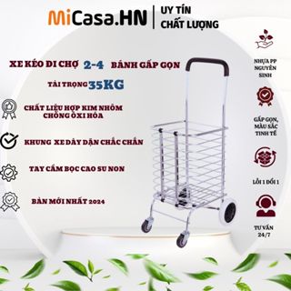 Xe Kéo Đi Chợ, Xe Siêu Thị  Phiên Bản 4 Bánh Nâng Cấp Bằng Hợp Kim Gấp Gọn Tiện Lợi