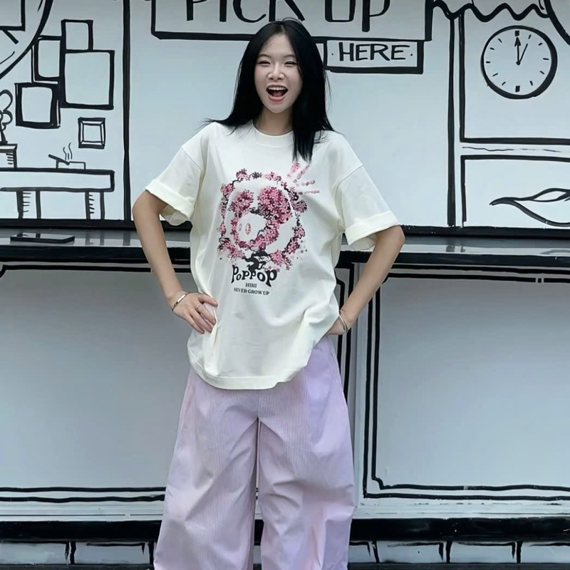 Áo thun POP POP POPPOP HIHI CHERRY BLOSSOM vải cotton cao cấp, hình in siêu bền, form dáng chuẩn loc