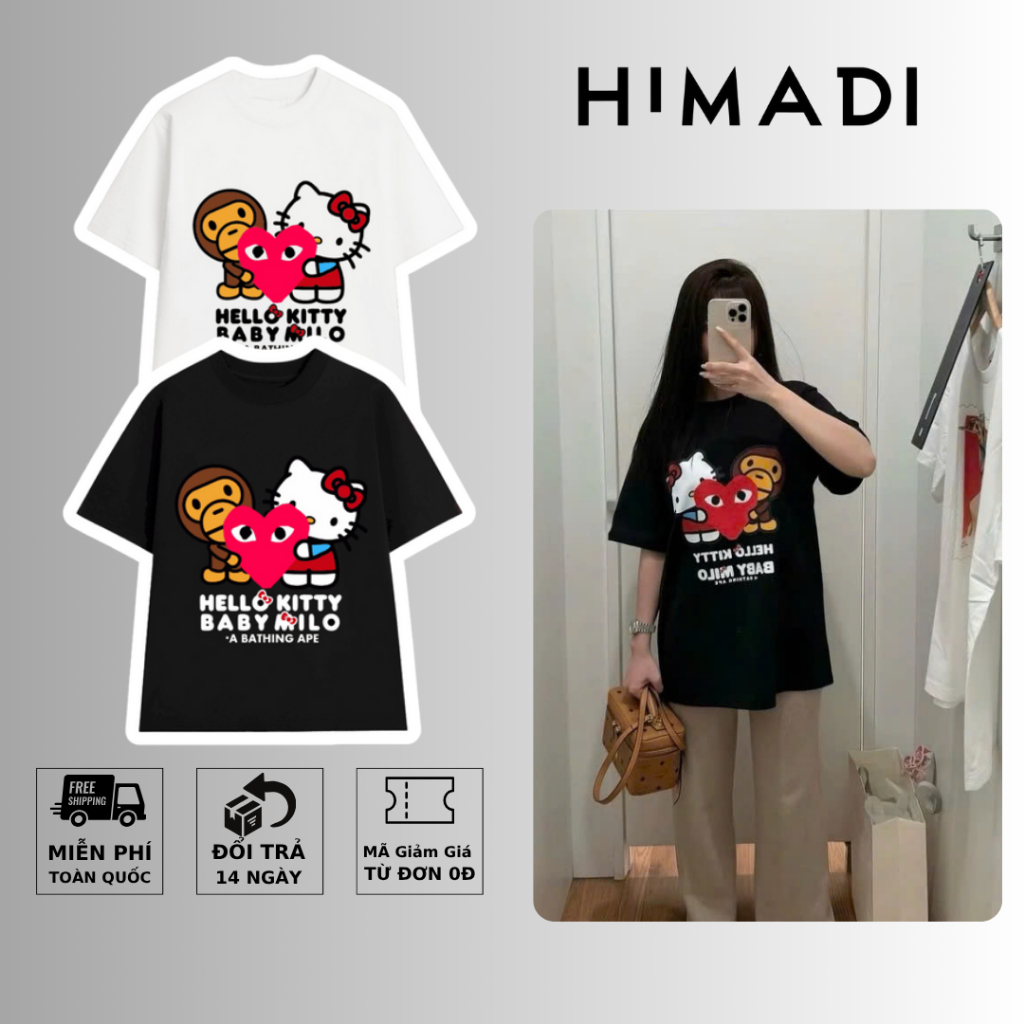 Áo Thun Boxy Cao Cấp Bape x Hello Kitty Local Brand Unisex Nam Nữ Oversize - Thời Trang Nam HIMADI