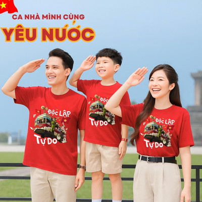 Áo phông gia đình Độc Lập Tự Do, Việt Nam nón lá Loza Kids 2026 – Mã GĐ007