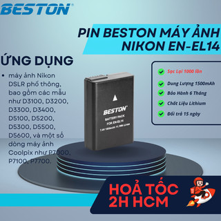 Bộ Pin Sạc EN-EL14 1500mAh Beston Cho Máy Ảnh Nikon D3100 D3200 D3300 D3400 D5100 D5200 D5300 D5500