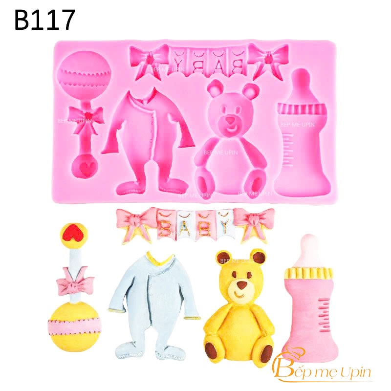 Khuôn silicon vỉ 5 kẹo gấu bình ty quần áo