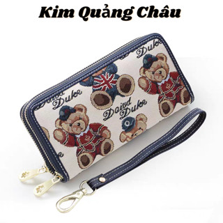  Ví Nữ Dài Cầm Tay 2 Ngăn Kéo Sang Trọng Ví Thêu Hình Gấu Dễ Thương 