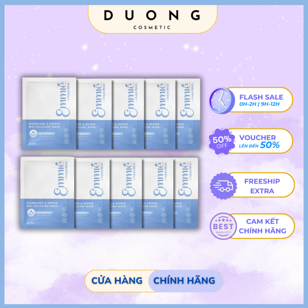 Hộp 10 miếng Mặt Nạ Sinh Học Dừa XANH Emmie by Happy Skin Cấp Ẩm, Phục Hồi Da 23g