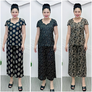 L79 đồ bộ trung niên quần 9 tấc ống rộng 50-80kg