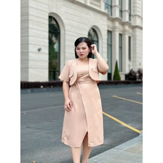 Váy đầm nữ Bigsize cách điệu xoắn eo tôn dáng, kèm áo khoác, phù hợp dự tiệc, đi làm 50-90kg - LUCY Bigsize (914)