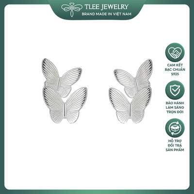 Khuyên tai bạc nữ TLEE cánh hồ điệp vân sáng kép lấp lánh TLEEJEWELRY B0539