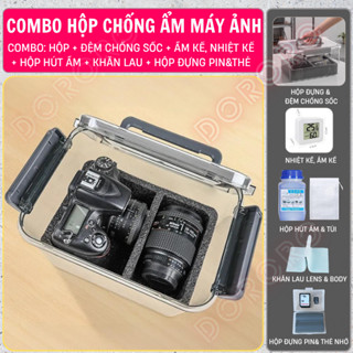 Hộp chống ẩm máy ảnh chuyên dụng cho DSLR, Mirrorlessi, Bridge, Compact 6in1-Hộp, đệm chống sốc, ẩm kế, hộp hút ẩm, khăn
