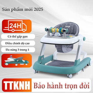 xe tập đi Beige,xe tập đi điều chỉnh độ nghiêng có đèn nhạc và,có bàn ăn dặm kèm đồ chơi