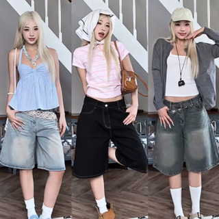 Quần Short Jeans lửng RINAA, quần bò ngố lửng wash ống rộng form unisex nam nữ