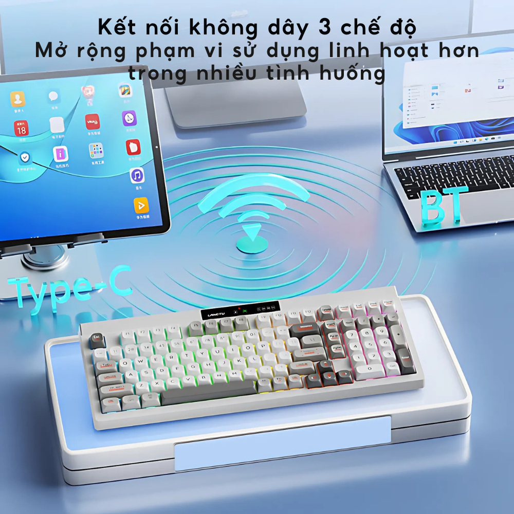 Bàn phím không dây LANGTU L102 hotswap 98 phím pin 10000mAh kết nối 3 chế đô bảo hành 12 tháng | BigBuy360 - bigbuy360.vn