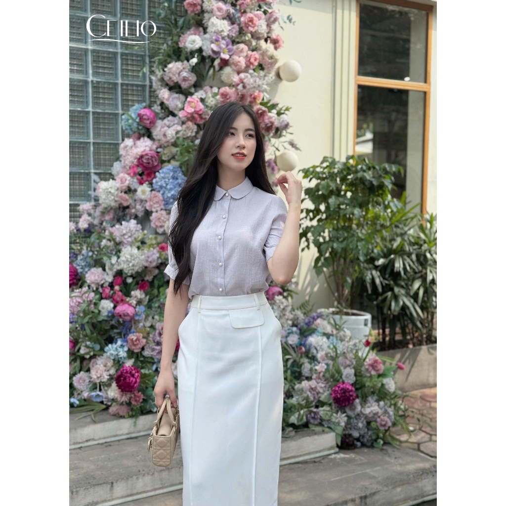 Áo sơ mi công sở CEILIO vải tơ nến cao cấp phối cổ sen - Mã 508
