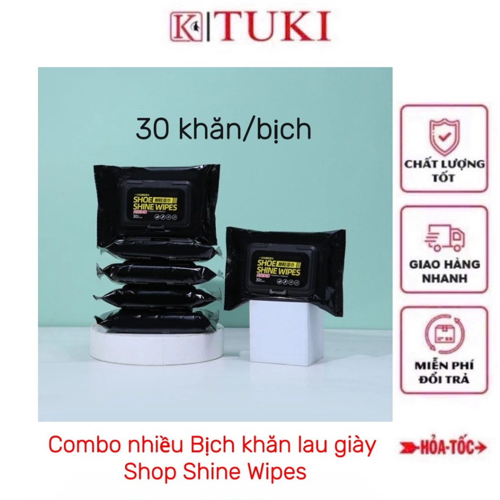 [Combo] [Vỏ màu đen] Bịch 30 khăn lau giầy Shop Shine Wipes - lau sạch hiệu quả, tiện dụng