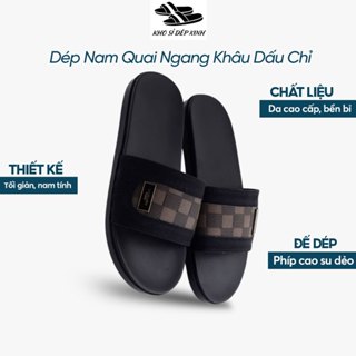 (Khâu Quai)Dép Nam Quai Ngang Khâu Dấu Chỉ – Họa Tiết Vá Lờ Vê Sang Trọng – Đế Cao Su Êm