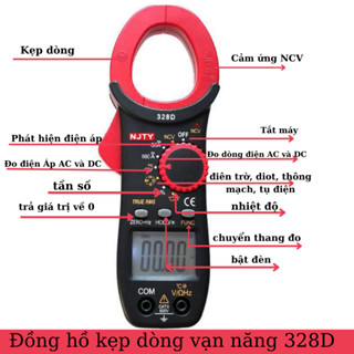 Đồng hồ Ampe kìm 328D NJTY đồng hồ kẹp dòng AC và DC vạn năng đo tụ điện, diode, tần số, nhiệt độ, điện trở, điện áp NCV