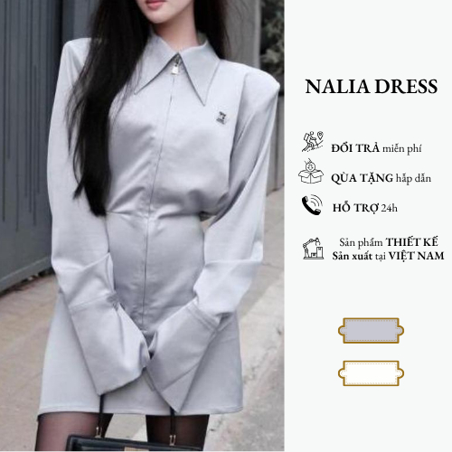 NALIA LONA - Váy Lụa Vân cổ sơ mi trẻ trung năng động