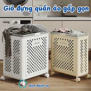 Giỏ Đồ Giặt Nhựa ABS Chuyên Dụng Kèm Bánh Xe Cho Nhà Tắm, Thùng Đựng Quần Áo Gấp Gọn
