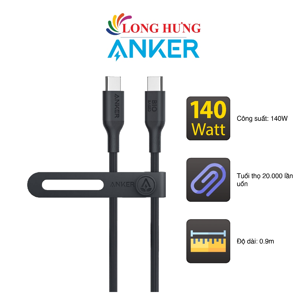 Cáp USB Type-C to Type-C Anker 544 TPE Bio-Based Cable 140W 0.9m A80F1 - Hàng chính hãng