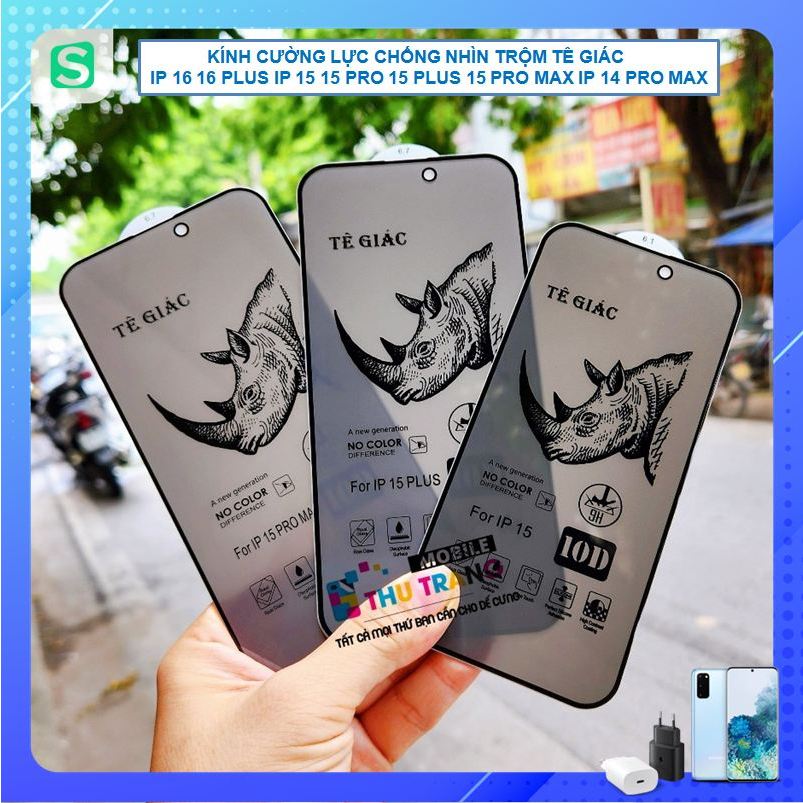 Kính cường lực chống nhìn trộm tê giác ip 16 16 plus ip 15 15 pro 15 plus 15 pro max ip 14 pro max
