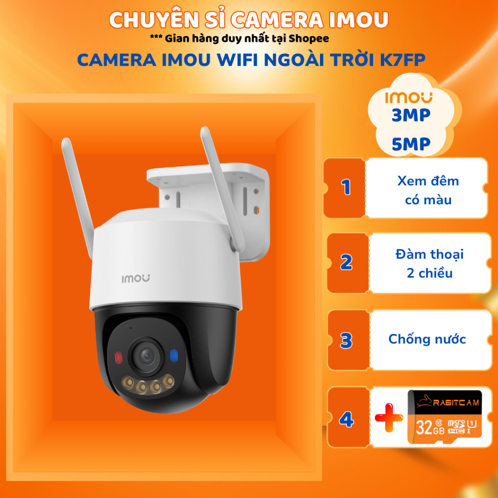 Camera Wifi Imou Cruiser SC K7FP chuẩn 3K 5MP, xoay 360 độ, đèn báo xanh đỏ, Bảo hành chính hãng 2 năm