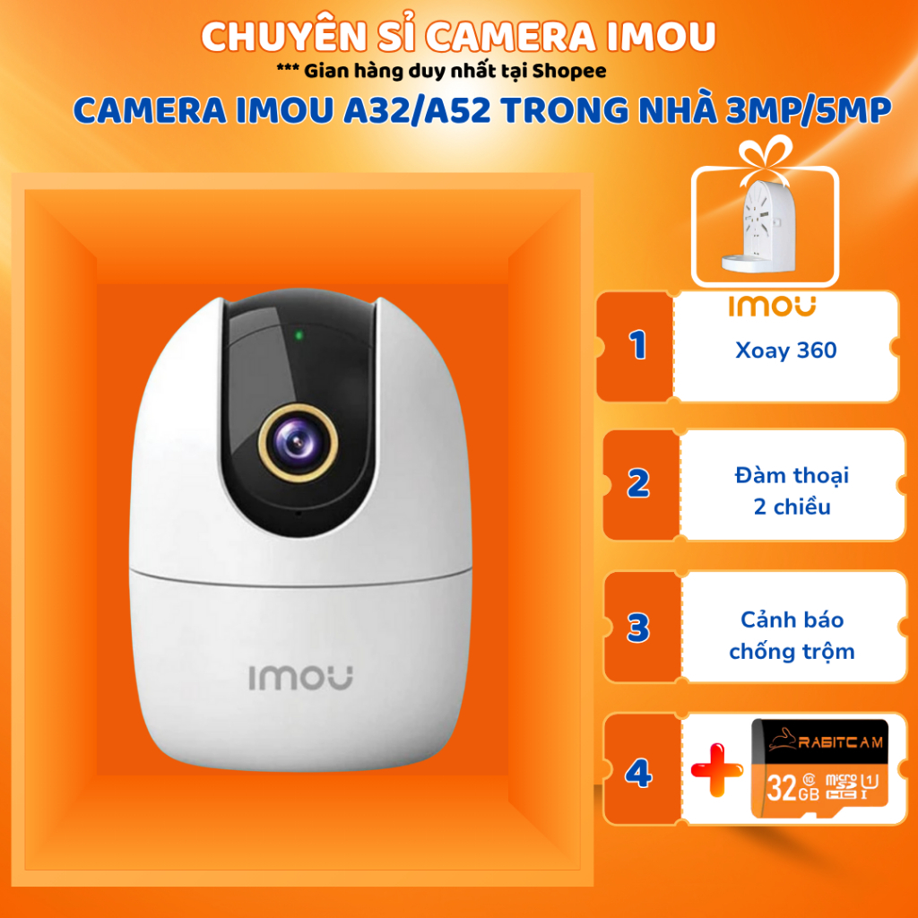 Camera IMOU wifi trong nhà A32EP A52P 5MP xoay 360 đàm thoại 2 chiều,hỗ trợ còi hú báo động,bảo hành 2 năm | BigBuy360 - bigbuy360.vn