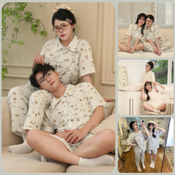 [NOONOO] Đồ ngủ nam nữ NooNoo, vải Đũi Hoạt Hình mịn mềm mại, đồ đôi nam nữ dễ thương,pijama đáng yê