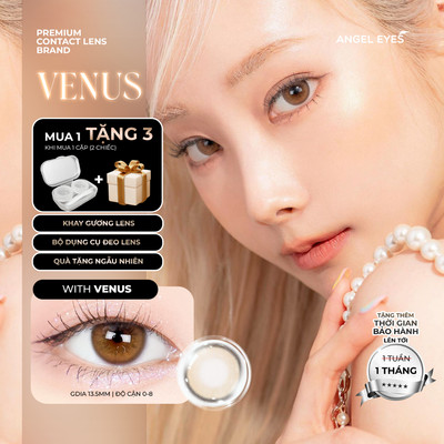 Lens nâu tây độ cận 0-8 Venus hiệu Angel Eyes chất liệu Silicone Hydrogel, kính áp tròng cho mắt thở đường kính 14.0mm