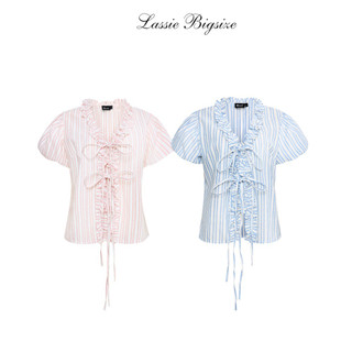  LASSIE BIGSIZE| Áo sơmi kiểu nữ tay phồng hoạ tiết sọc bigsize 60-80kg MILA TOP 