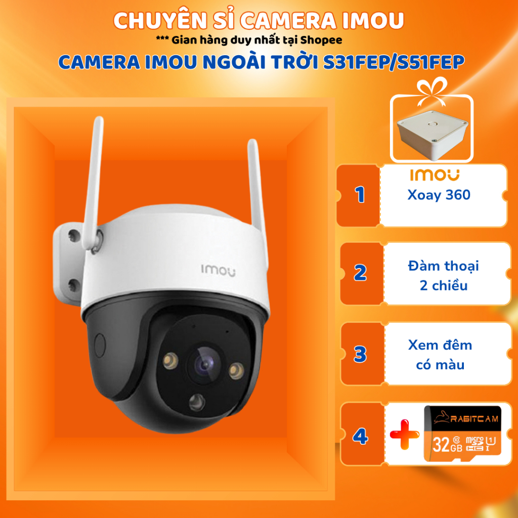 Camera Wifi Imou ngoài trời S31FEP S51FEP 5MP, chống mưa nước, xem đêm có màu Hàng chính hãng BH 2 năm